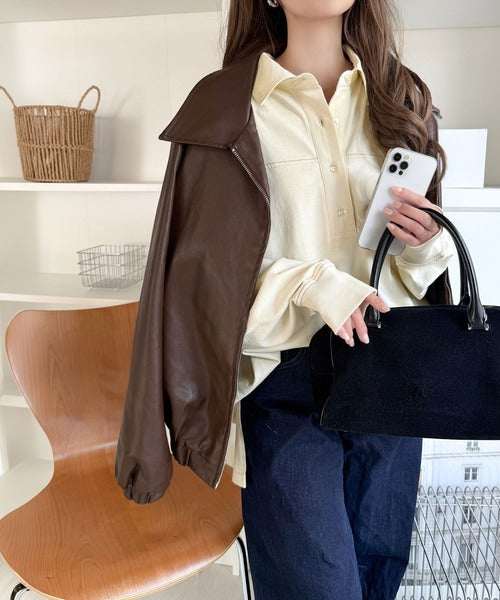 《JaVaジャバ コラボ》シンプルスタイルを格上げ。綿100%配色ステッチオーバーサイズラガーシャツ（長袖） jv1050385