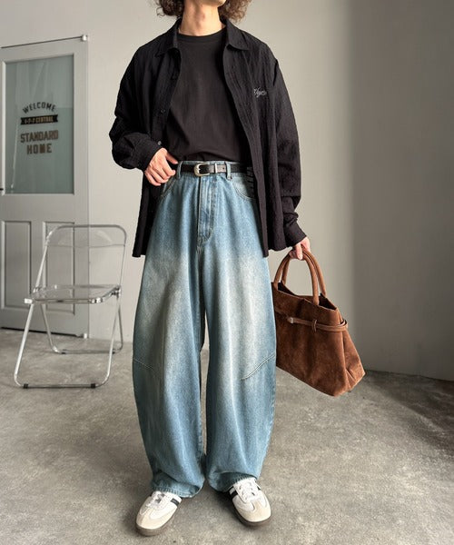 【Classical Origin】「シルエットで語る。」ブラスト加工カーブシルエットバレルレッグデニムパンツ／Blasted Curve Silhouette Barrel-Leg Denim Pants co0900007