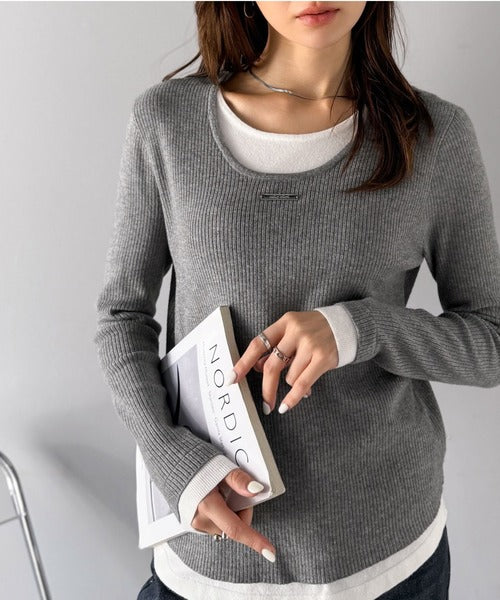 【mily bilet】1枚でおしゃれ上級者に♪プレート使いレイヤードニットプルオーバー（長袖） mi1029136