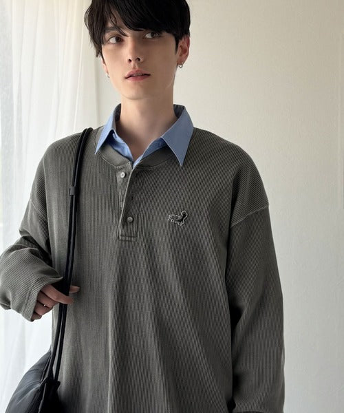 【Classical Origin】「リラックス感、こなれ感。」ピグメント加工サーマルヘンリーネックTシャツ（長袖）/Pigment-Dyed Thermal Henley T-Shirt co1150051