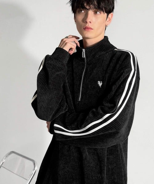 【Classical Origin】「素材推し。」コーデュロイ素材Wラインハーフジップトレーナー／Corduroy DoubleLine Half-Zip Trainer co1010026