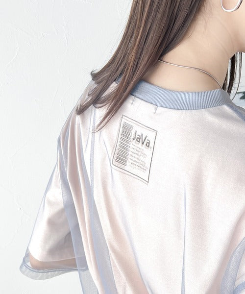 《JaVa ジャバコラボ》1枚でレイヤードが完成。チュールレイヤードバックプリントTシャツ jv1010288
