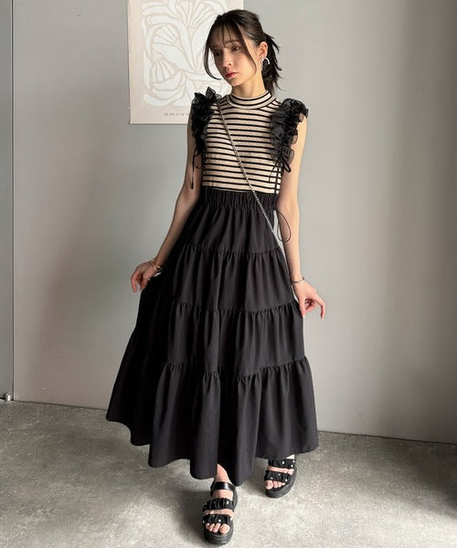 【mily bilet】一枚で大人可愛く決まる。フリル切り替えドッキングワンピース（ノースリーブ） mi1019091