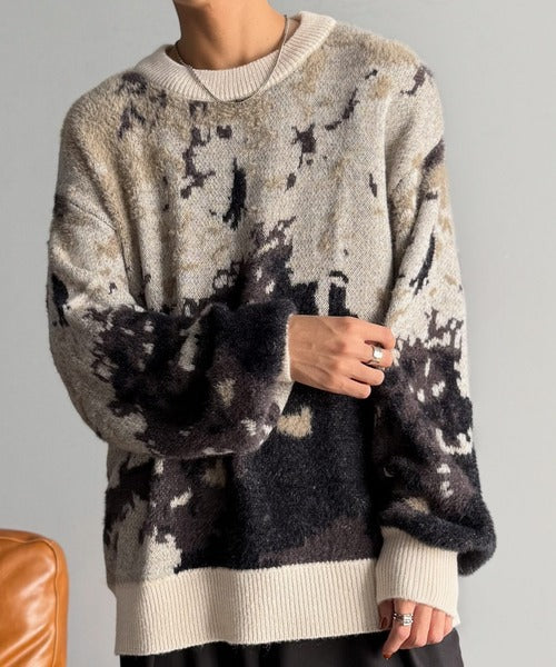 【classical origin】ニュアンス柄Wジャガードシャギーニット／Nuanced Pattern Double Jacquard Shaggy Knit ao1260497