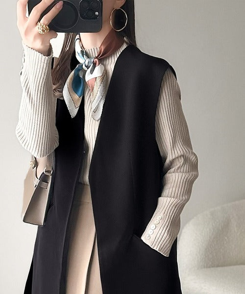 足し算でファッションを楽しむ♪大人のレイヤードアイテム。フラップポケット付きロングジレ（セットアップ可能） ce1070180