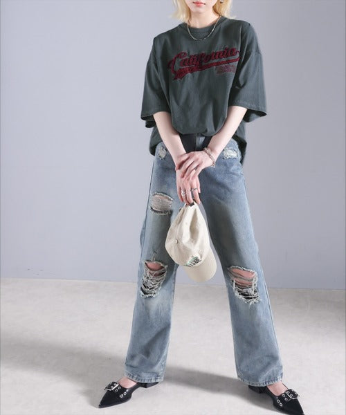 《Javaジャバコラボ》ヴィンテージライクなこなれitem。サガラ刺繍ヴィンテージ加工ピグメントTシャツ jv1029063