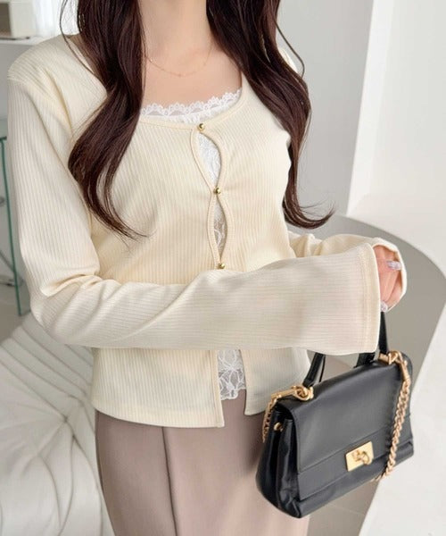 【mily bilet】重ね着風デザインで華やかに♪ レースキャミフェイクレイヤードトップス mi1329070