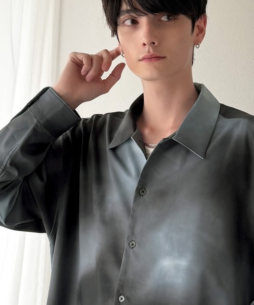 【Classical Origin】「都会的スタイル」。総柄ドレープキャンプカラーシャツ（長袖）/Relaxed Drape All-Over Pattern Camp Collar Shirt co1150039