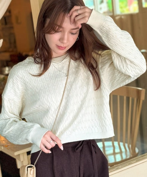 【mily bilet】やわらかな優しさ、漂う気品。前後2wayプレート使いケーブルニットカーディガン（長袖） mi1029140