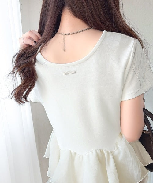 【mily bilet】可憐に揺れて、ときめきを纏う♪前後2wayペプラム切替フリルデザインTシャツ（半袖） mi1019140