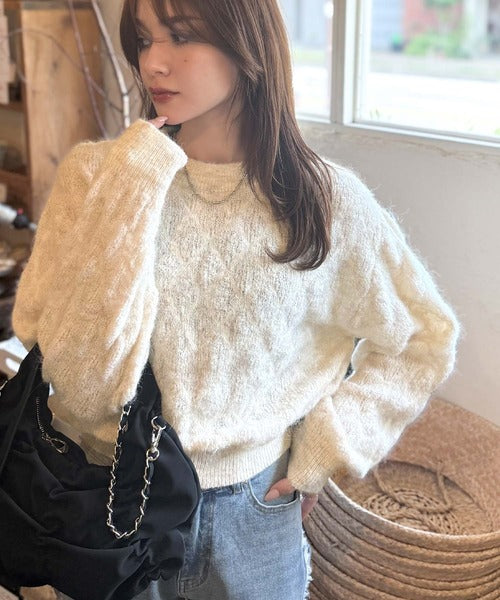 【mily bilet】ふんわり立体感で冬コーデを格上げ◎プレート使いポコポコミックスニットプルオーバー mi1259021