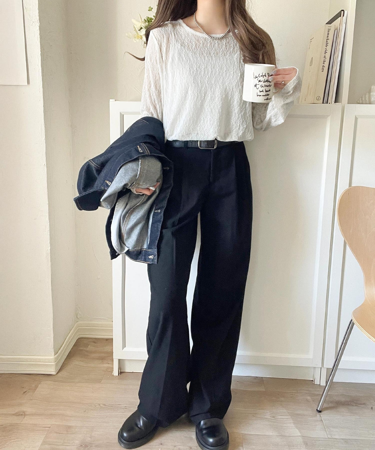 ほどよい透け感が大人上品。総柄シアーレーストップス(長袖) ce1010488