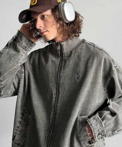【Classical Origin】Vintage-Washed High-Neck Denim Jacket／ヴィンテージ加工ハイネックデニムジャケット co1010029
