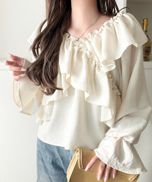 【mily bilet】大人の甘さがちょうどいい♪オフショル2wayキャンディースリーブカシュクールブラウス（長袖） mi1019127