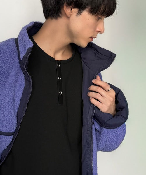 《Classical Origin》首元と袖口で魅せる、大人のゆるT。ダンボール素材ドット釦ヘンリーネックTシャツ（長袖） co1010058