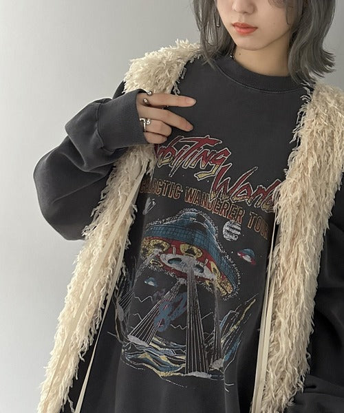《JaVa ジャバコラボ》ヴィンテージ感でいっきに垢抜け。裏起毛ヴィンテージライクプリントピグメントビッグスウェット jv1029089