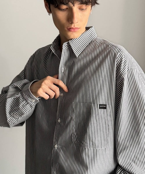 【Classical Origin】ゆとりを着る。ネーム付き胸ポケットビッグシャツ（長袖）/Brand name & chest pocket long sleeved big shirt ao1110147