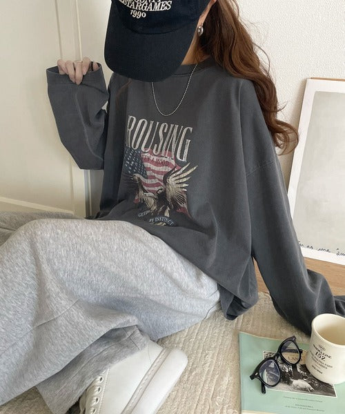 《Javaジャバコラボ》ゆるっとカジュアルに着こなす。綿100%ピグメント加工グラフィックプリントTシャツ＆ロンT(半袖)(長袖) jv1050148