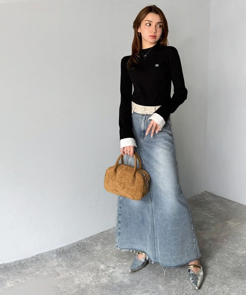 【mily bilet】1枚で完成♪重ね着風デザイン◎カシミアタッチ袖カフスレイヤード刺繍ニット mi1259018