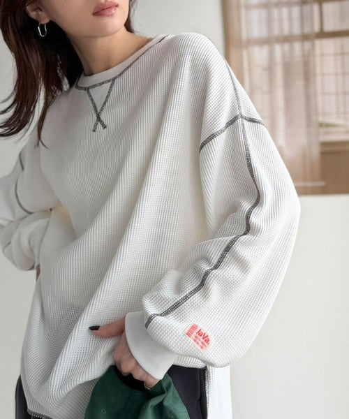 《JaVaジャバ 別注》シンプルなのに格上げ。2way配色ワッフルロンTee jv1260065