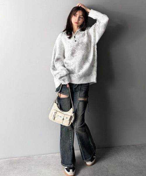 【Classical Origin】「まるで毛布。」モヘアライクシャギー素材ニットポロシャツ／Mohair-Like Shaggy Knit Polo Shirt co0780004