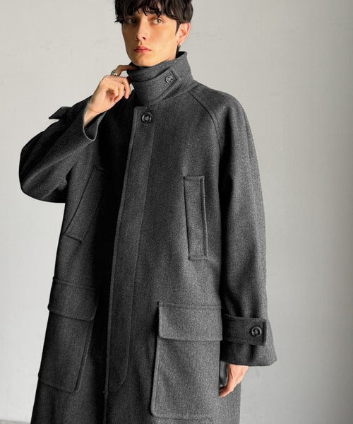 【Classical Origin】「上品さ、極まる」。ロング丈比翼2way衿ステンカラーコート／Long-length concealed 2way bal collar coat ao1265006