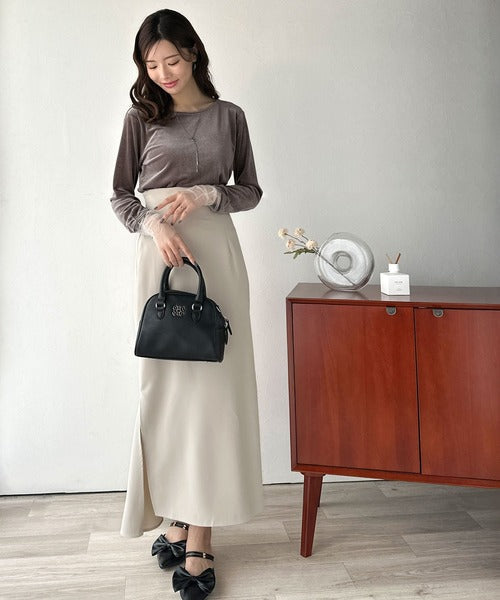 【mily bilet】異素材ミックスで魅せる◎シアーベロア袖メッシュ切り替えプルオーバー mi1269008