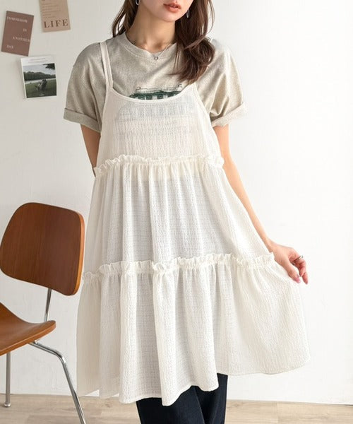 【mily bilet】360度どこから見ても大人可愛い!　切替シアーティアードキャミチュニック mi1019119