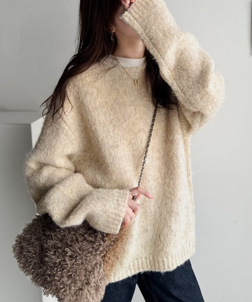 【Classical Origin】「深みのある大人に。」クルーネックミックスカラー糸ニット（長袖）/Crew neck mixed color knit ao1020308