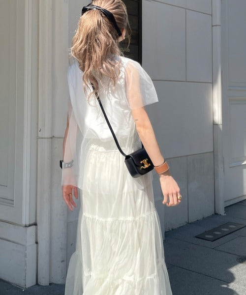 【mily bilet】1枚で上級お洒落style。チュール重ね着風シルバー箔プリントTシャツ mi1149050