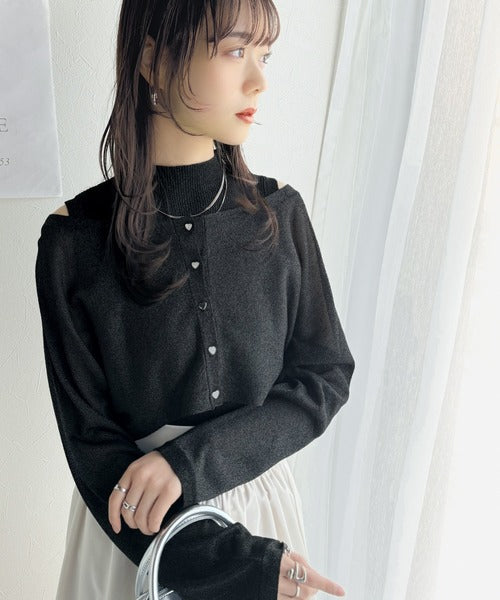 【mily bilet】上品さと可愛らしさを兼ね備えた、オフショル２WAYラメシアーニットアンサンブル（カーディガンセット） mi1029105