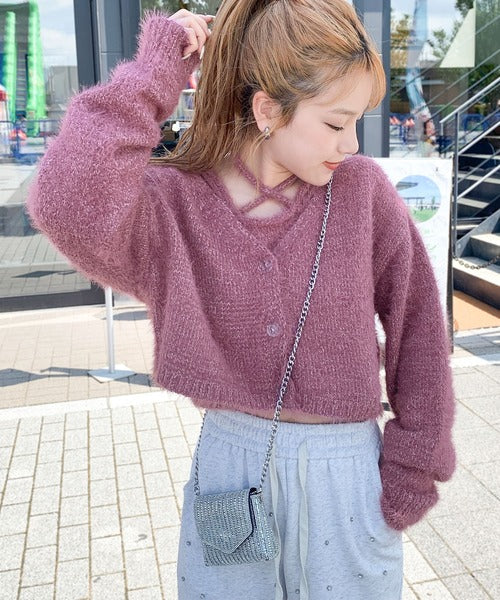 【mily bilet】秋冬も抜かりない女子コーデに！チョーカーニットキャミ使いメランジニットアンサンブル mi1259003