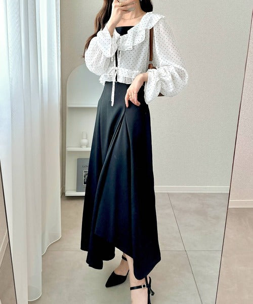 【mily bilet】透け感シフォンが軽やかに映える◎ドットシャイニーシアーリボンブラウス mi1359023