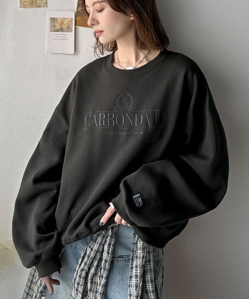 《JaVa ジャバコラボ》微配色刺繍の上品ロゴデザイン。刺繍カレッジロゴ裏起毛スウェット jv1330040