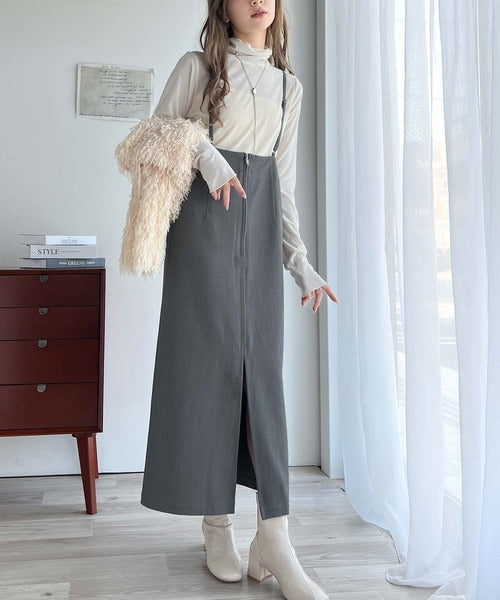 女性らしい上品シルエット。前後2wayサスペンダー付きタイトスカート（ロング丈・セットアップ可） ce1240047