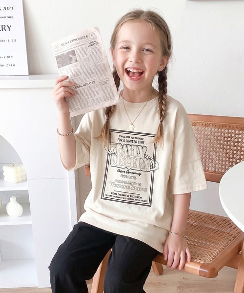 【キッズ】《JaVaジャバコラボ》親子お揃い リンクコーデできちゃう！前後2way 綿100％ロゴプリントTシャツ(半袖) jk1050136