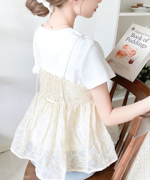 大人のレイヤードスタイル。シアー花柄刺繍オーバーキャミビスチェ ce1240035
