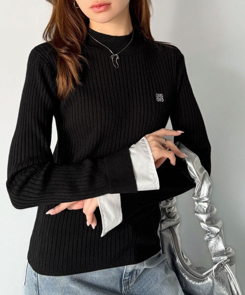 【mily bilet】1枚で完成♪重ね着風デザイン◎カシミアタッチ袖カフスレイヤード刺繍ニット mi1259018