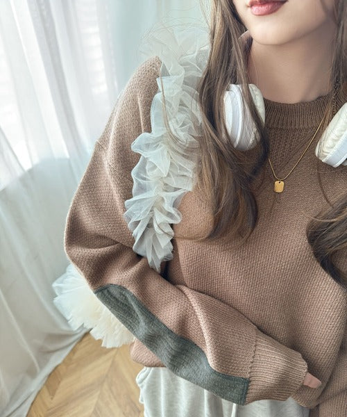 《Java ジャバコラボ》上品な大人の古着テイスト。エルボ―パッチ ニットプルオーバー jv1260262