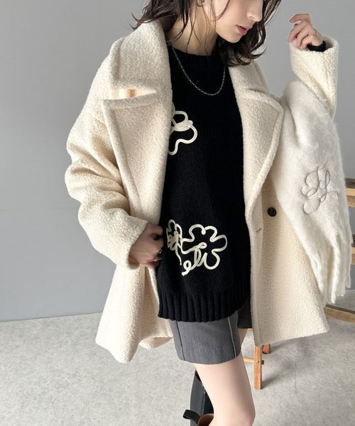 【mily bilet】秋冬のあったかニット。ウールライクフラワーコード刺繍ニットプルオーバーニット mi1149064