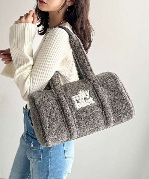 【mily bilet】ふわもこ感がたまらない主役バッグ♪ロゴ刺繍ボアボストンバッグ mi1179067
