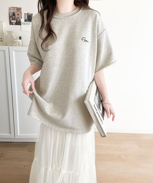 袖口くるりん。ワンポイント刺繍ハーフスリーブ裏毛Tシャツ ce1260259