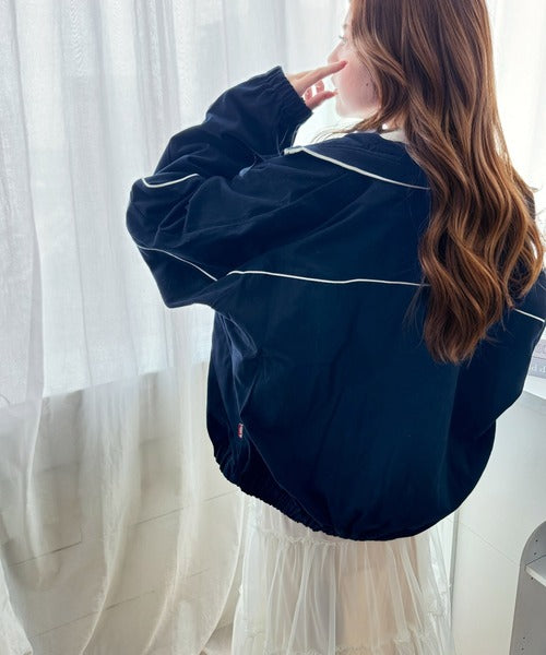 《JaVa ジャバコラボ》大人のスポーツMIX。裏フリース配色パイピングスタンド衿ブルゾン jv1070122