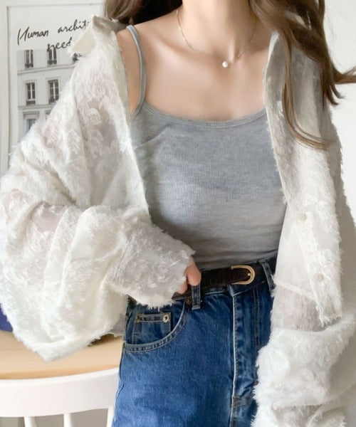【mily bilet】１枚で華やか。シャギーシアージャガードクロップドシャツ mi1149047