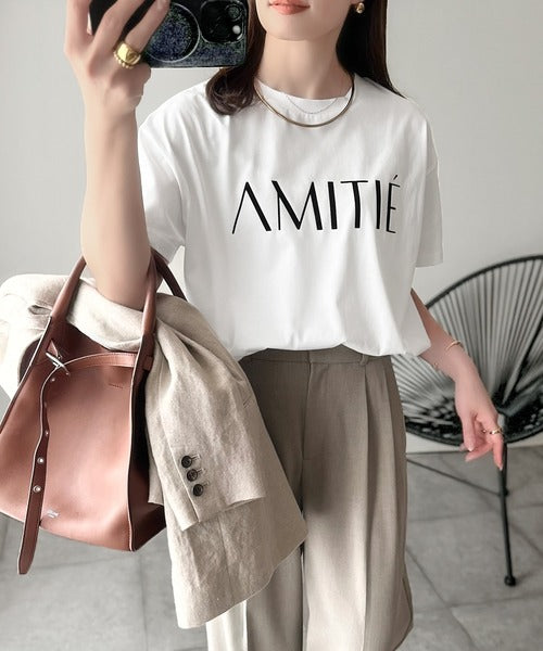 ワンランク上の大人シンプルベーシック。シルケット加工フロッキープリントTシャツ（半袖） ce1020202