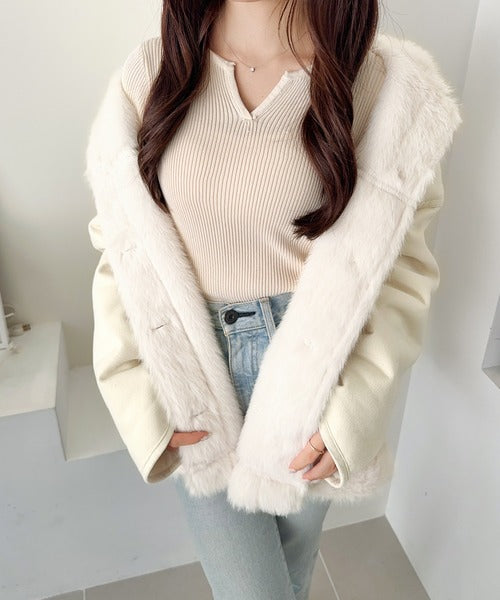 【mily bilet】甘さと気品で冬を楽しむ。ファー切り替えスウェードライクコート（ミドル丈） mi1019097