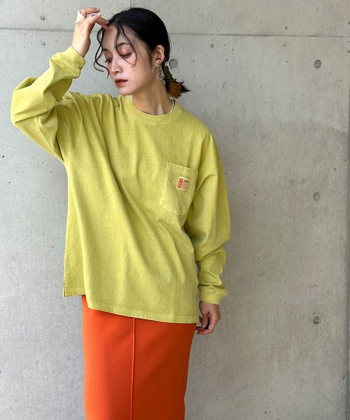 《JaVaジャバ コラボ》綿100％ピグメント加工ポケット付きロングTee jv1029002