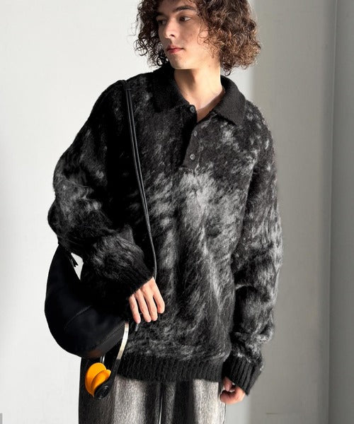 【Classical Origin】「まるで毛布。」モヘアライクシャギー素材ニットポロシャツ／Mohair-Like Shaggy Knit Polo Shirt co0780004