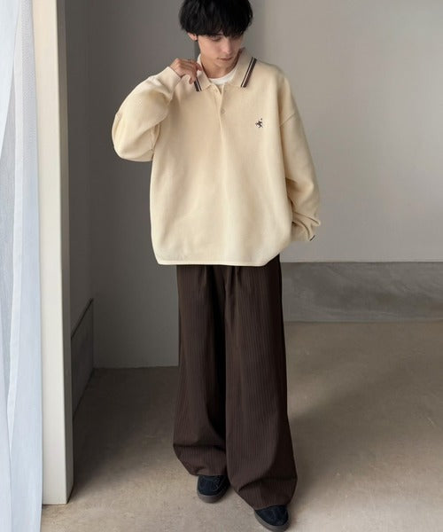 《JaVaジャバコラボ》ベーシック以上、主張しすぎない存在感。胸刺繍入り襟ライン配色ニットポロシャツ（長袖） jo1250008