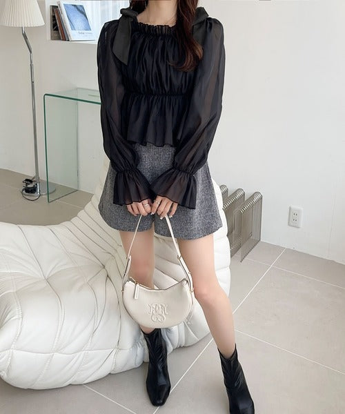 【mily bilet】大人愛され甘め主役級トップス。肩リボンオフショル２WAYオーガンジーブラウス(長袖) mi1359008